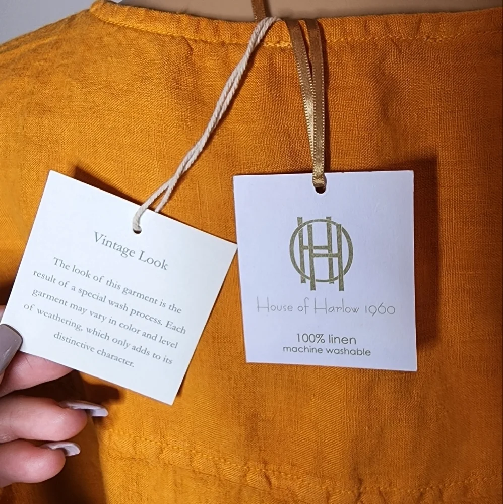 100%‎ Linen NWT House of Harlow Embroidered Orange Blouse Top Shirt Size M